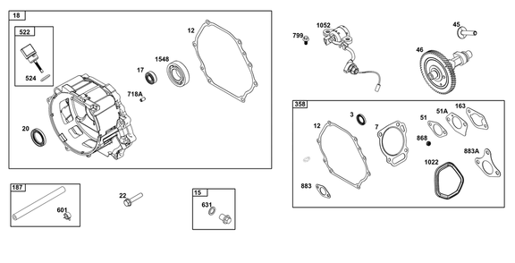 Crankcase Cover/Sump Group Diagram and Parts List for 25T237-0145-H5 200000 - 399999 Briggs and Stratton Engine